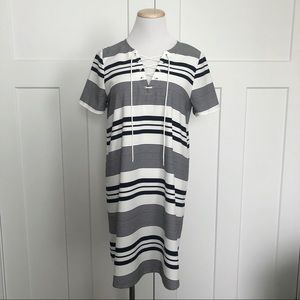 Express Striped Shift Dress Lace up Tie